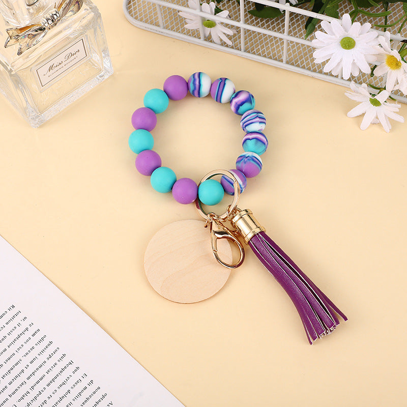 Wholesale Colorful Food Grade Silicone Beech Wood Beads Bracelet Keychain